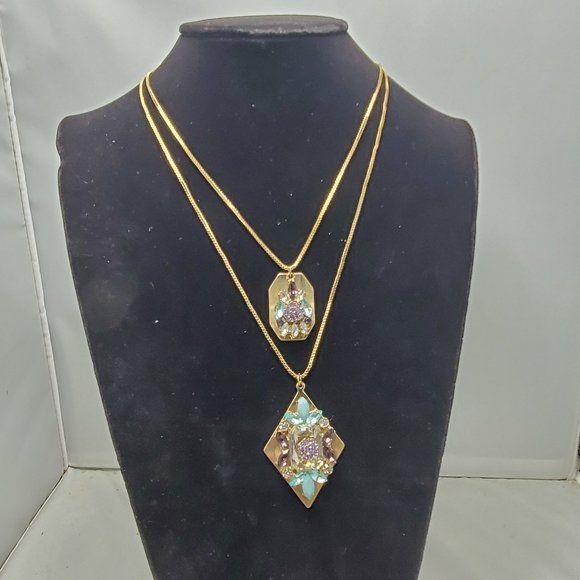 Shop HQ double strand gem en vogue stone necklace turq and lilac stones - Picture 1 of 8